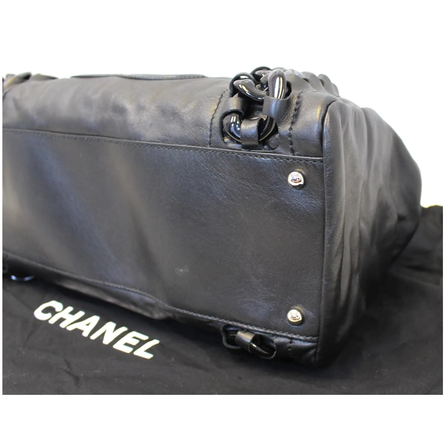 CHANEL Calfskin Rhodoid Modern Chain East West Tote Black