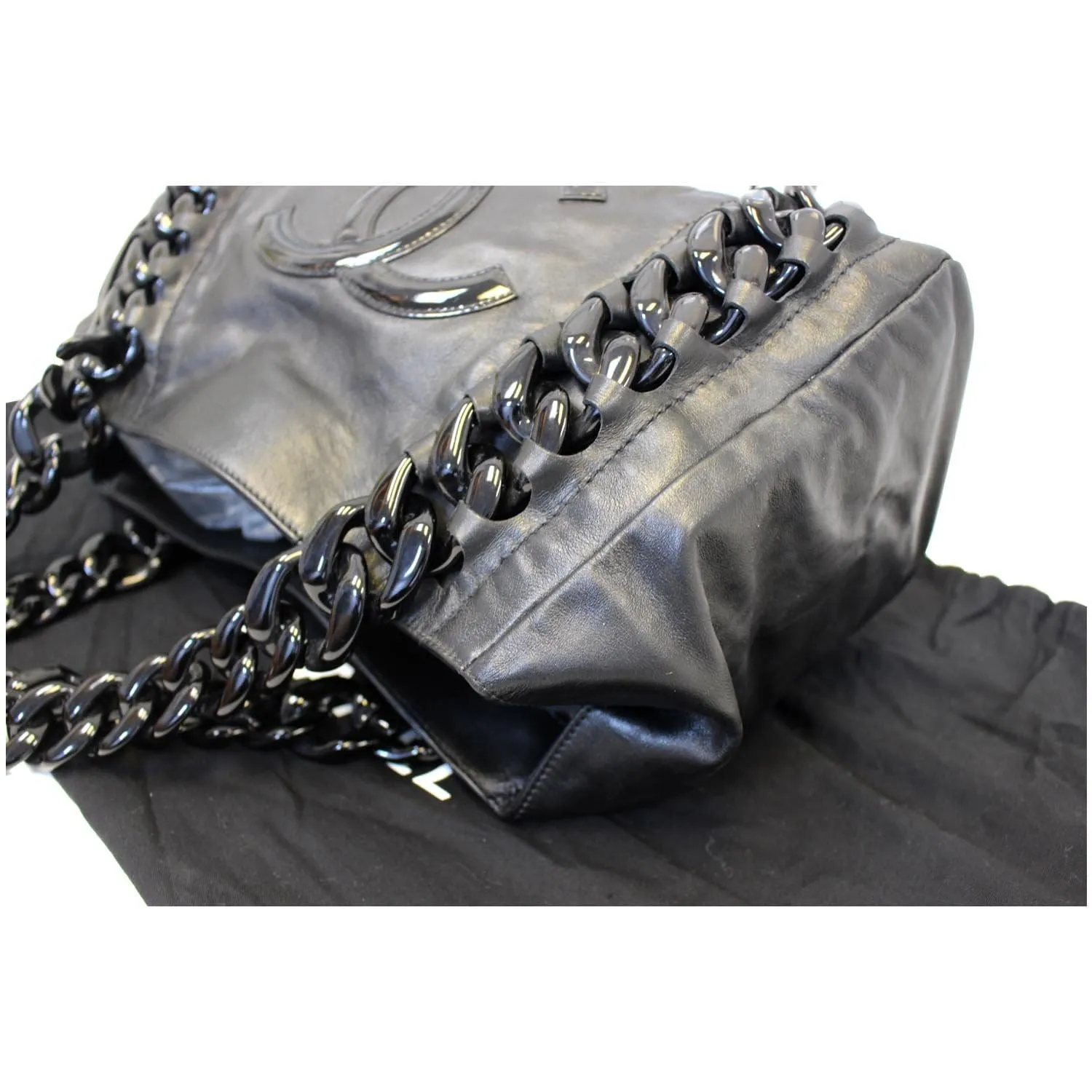 CHANEL Calfskin Rhodoid Modern Chain East West Tote Black