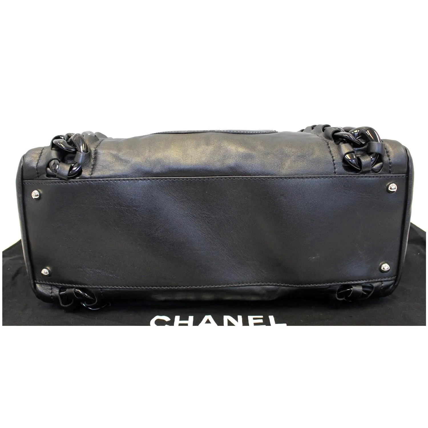 CHANEL Calfskin Rhodoid Modern Chain East West Tote Black