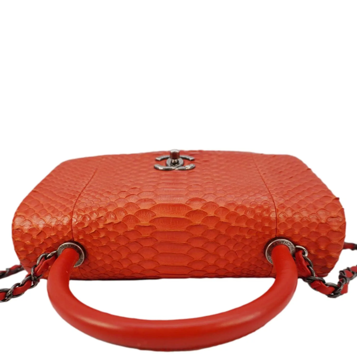 CHANEL Coco Flap Python Leather Top Handle Shoulder Bag Red