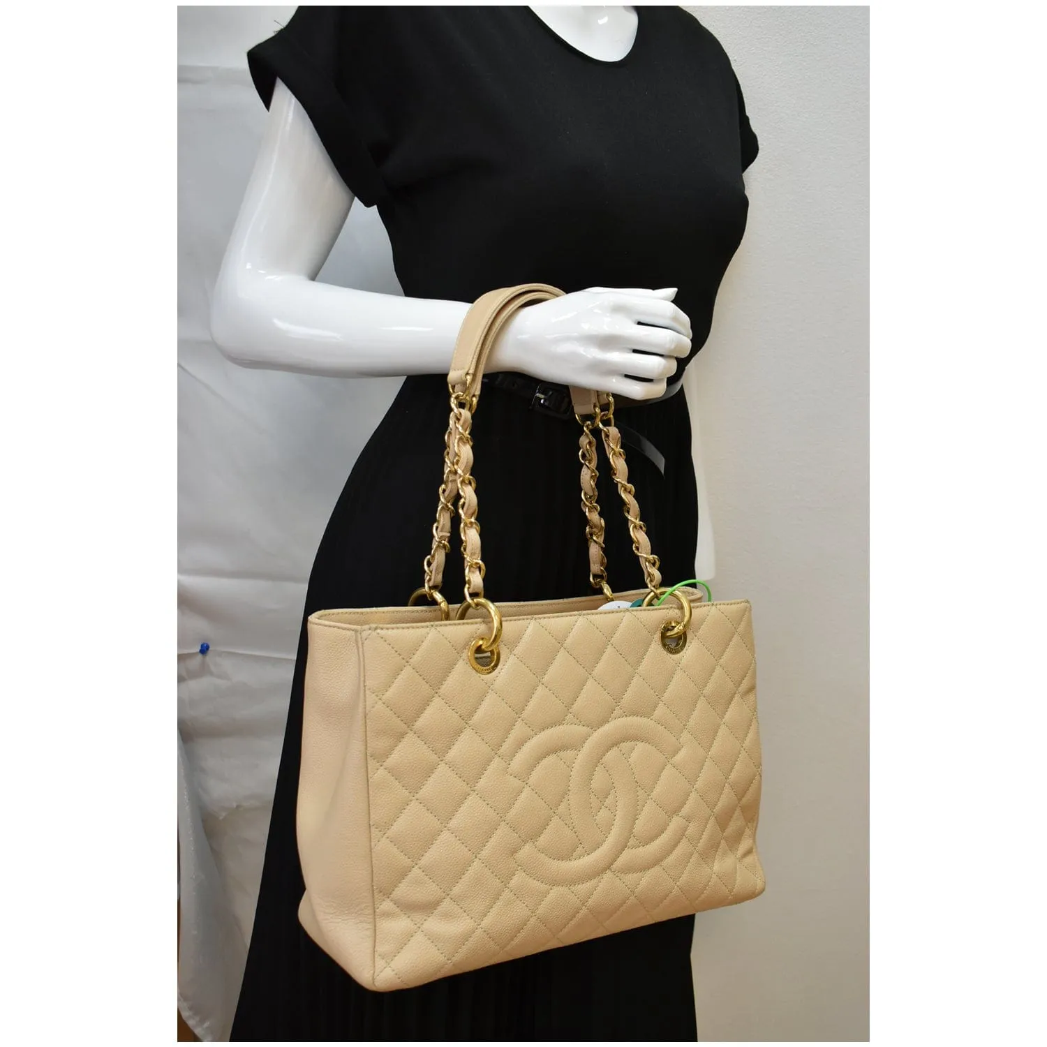 CHANEL Grand Shopping GST Caviar Leather Tote Bag Beige