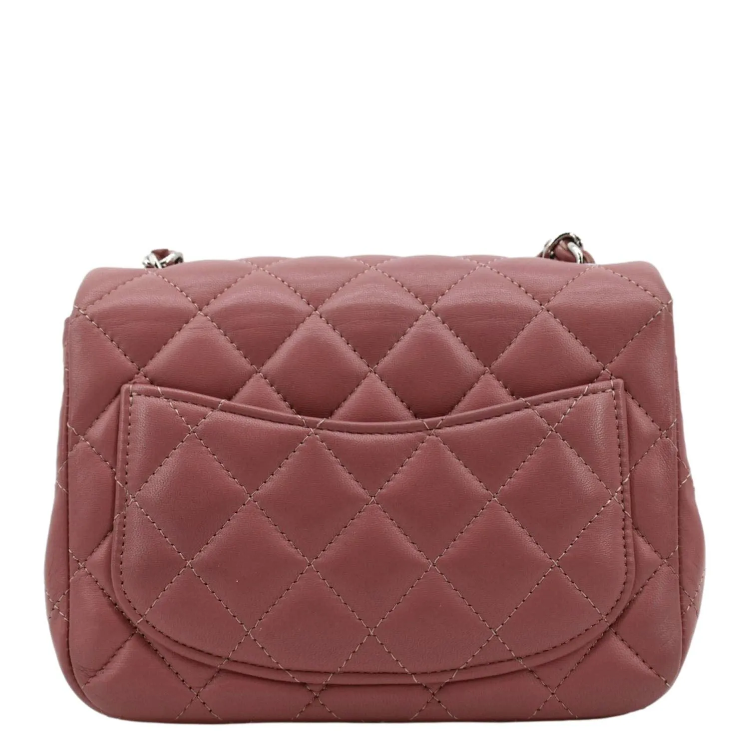 CHANEL Mini Square Flap Leather Crossbody Bag Pink
