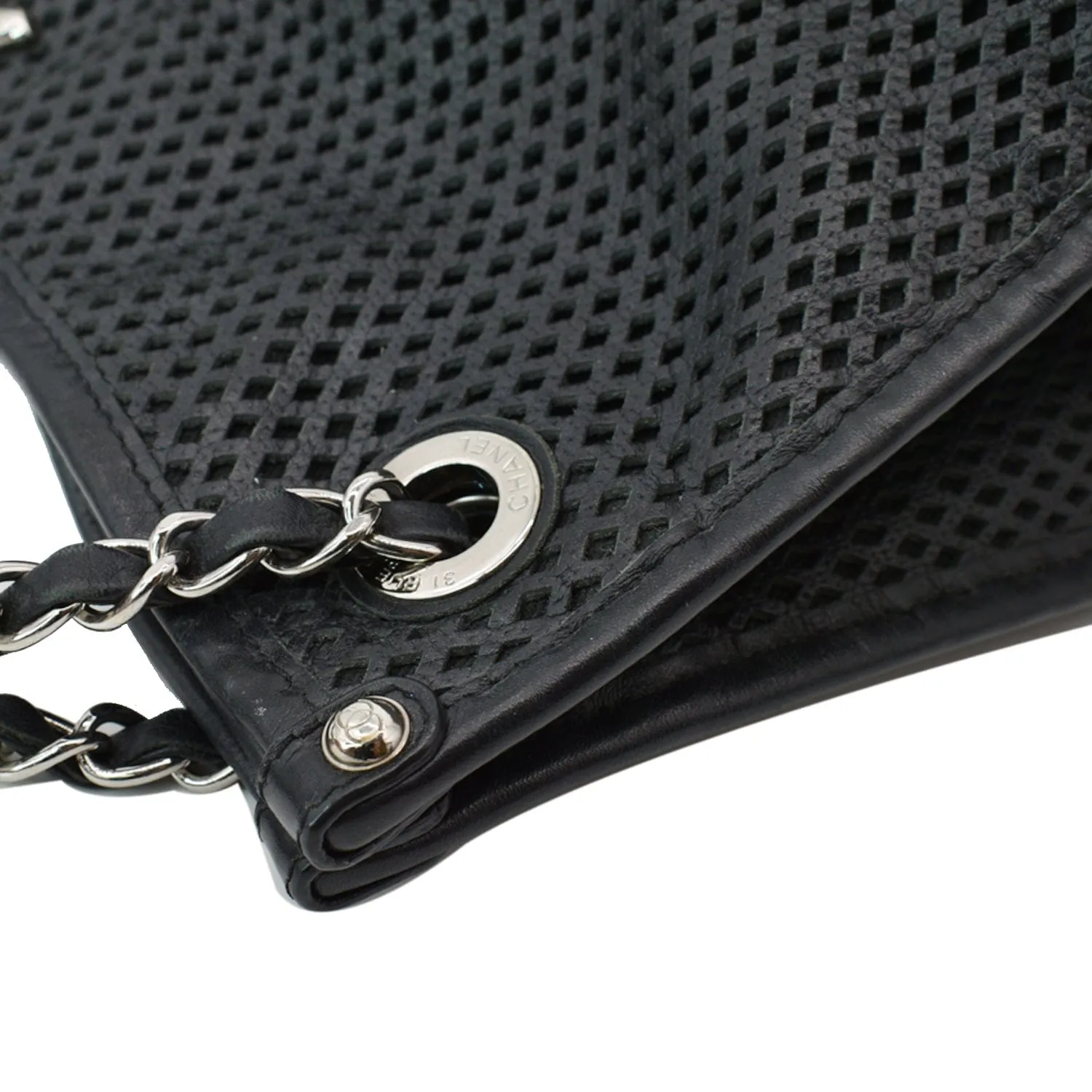 CHANEL Perforated Up In The Air Calfskin Tote Bag Black
