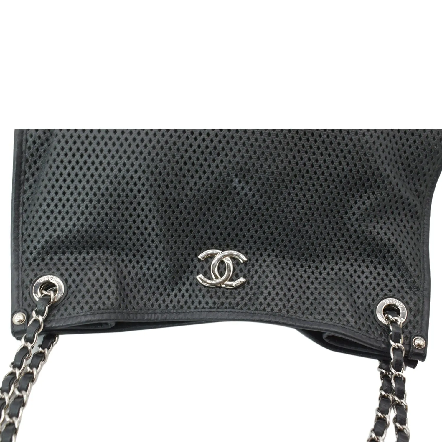 CHANEL Perforated Up In The Air Calfskin Tote Bag Black