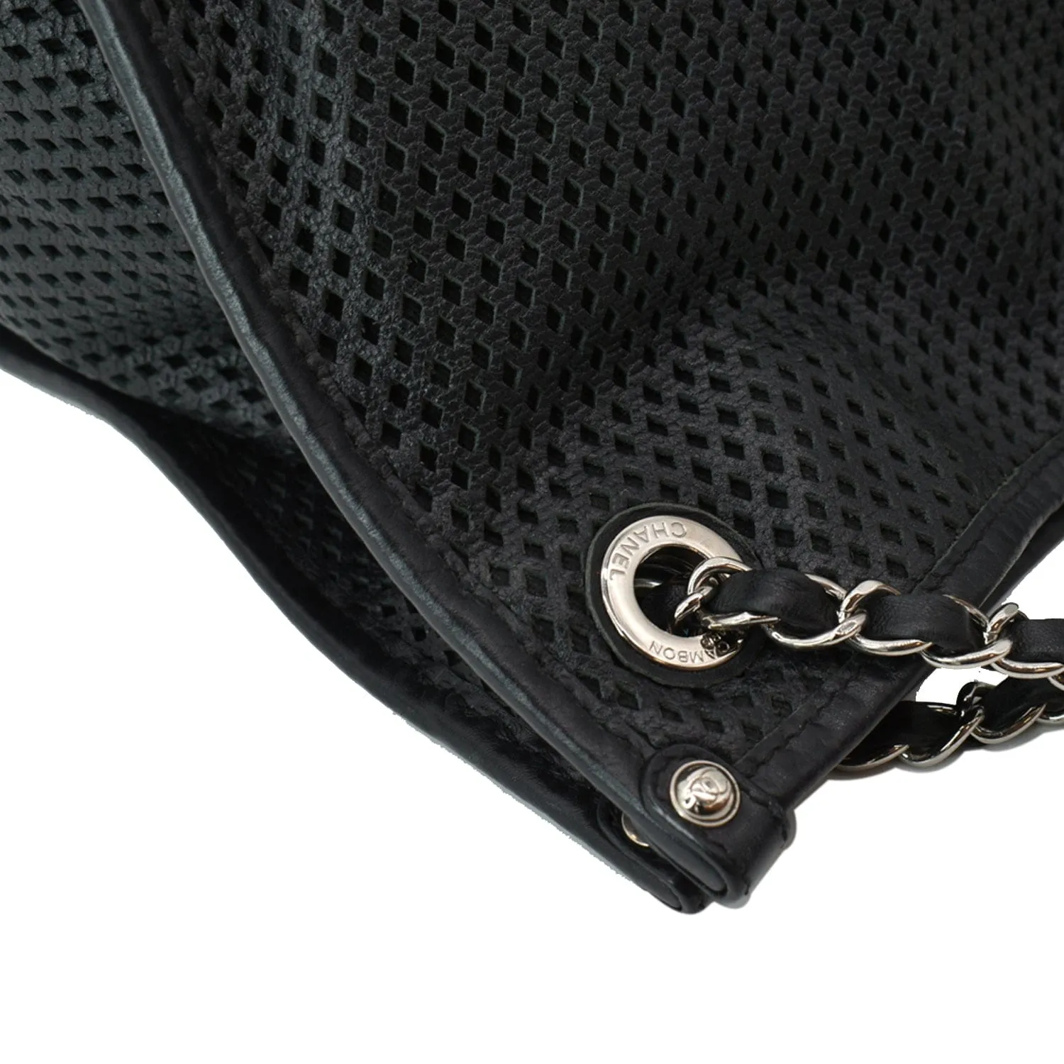 CHANEL Perforated Up In The Air Calfskin Tote Bag Black