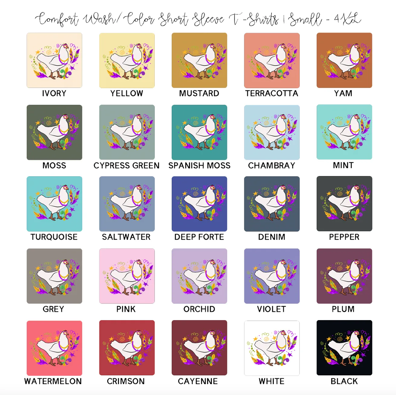 Chicken Mardi Gras ComfortWash/ComfortColor T-Shirt (S-4XL) - Multiple Colors!
