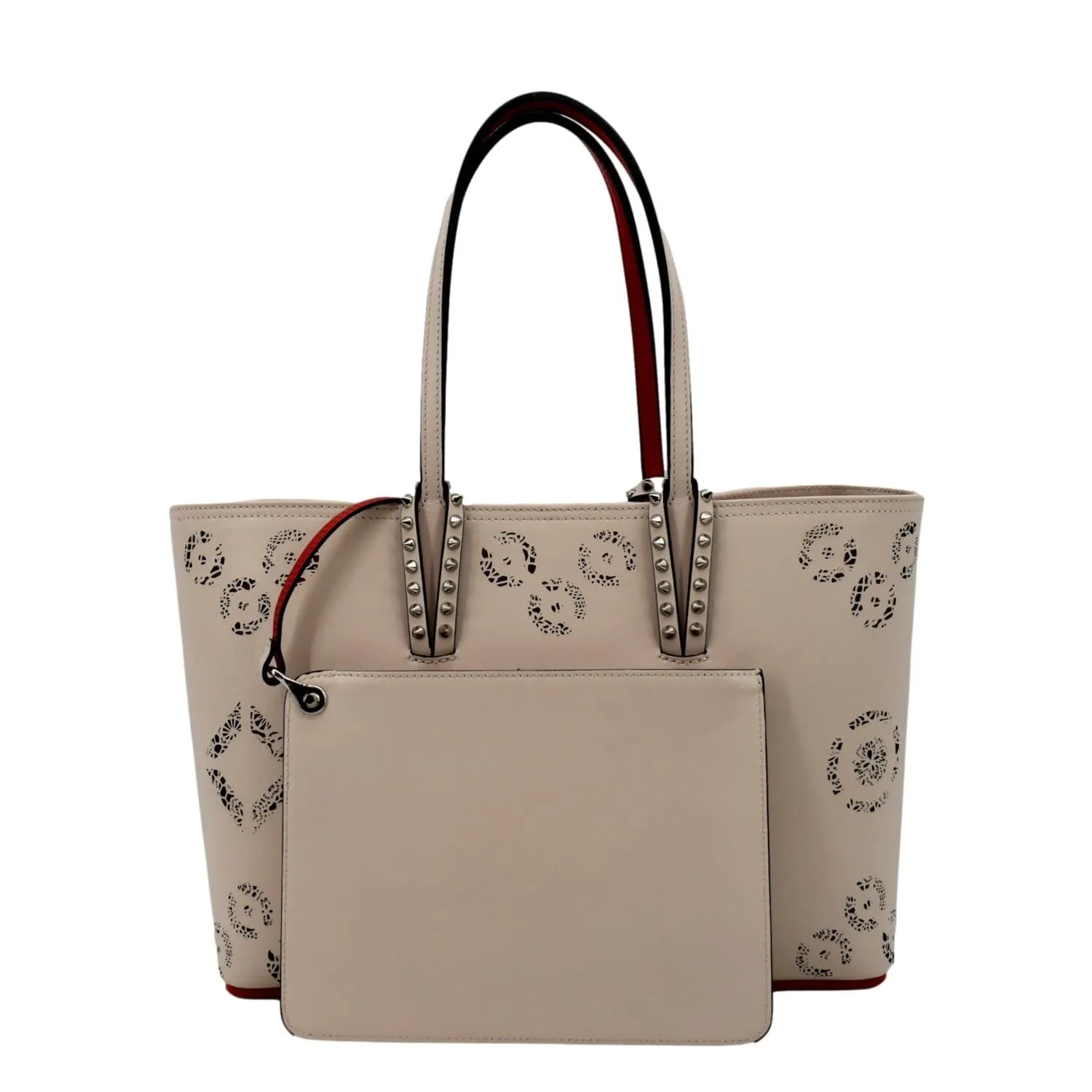 CHRISTIAN LOUBOUTIN Cabata Loubinthesky Calfskin Leather Tote Bag Beige