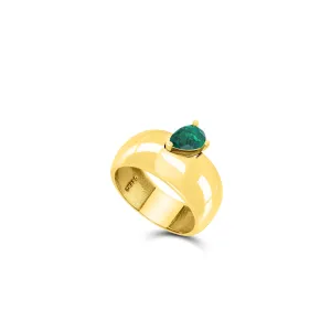 Chunky Ring With Teardrop CZ - Gold Green