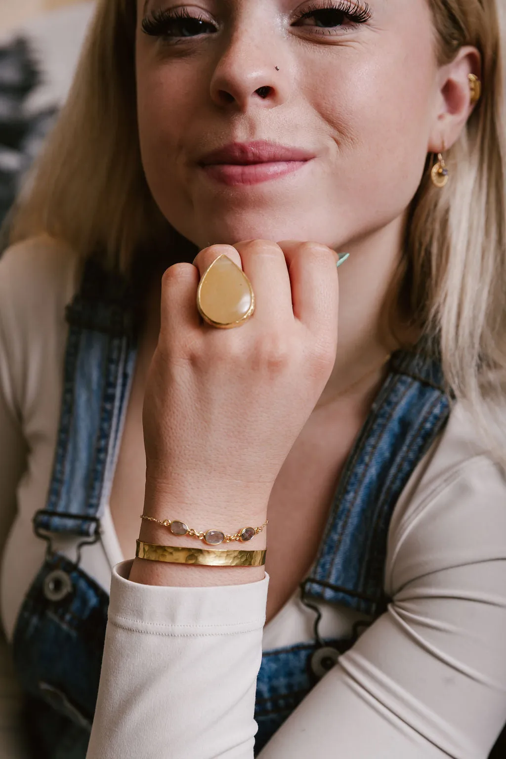 Citrine Adjustable Teardrop Statement Ring