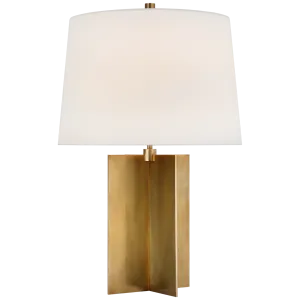 Costes Medium Table Lamp in Hand-Rubbed Antique Brass with Linen Shade