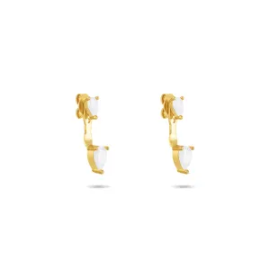 Cubic Zirconia Double Teardrop Ear Jacket Earrings - Gold White - Big