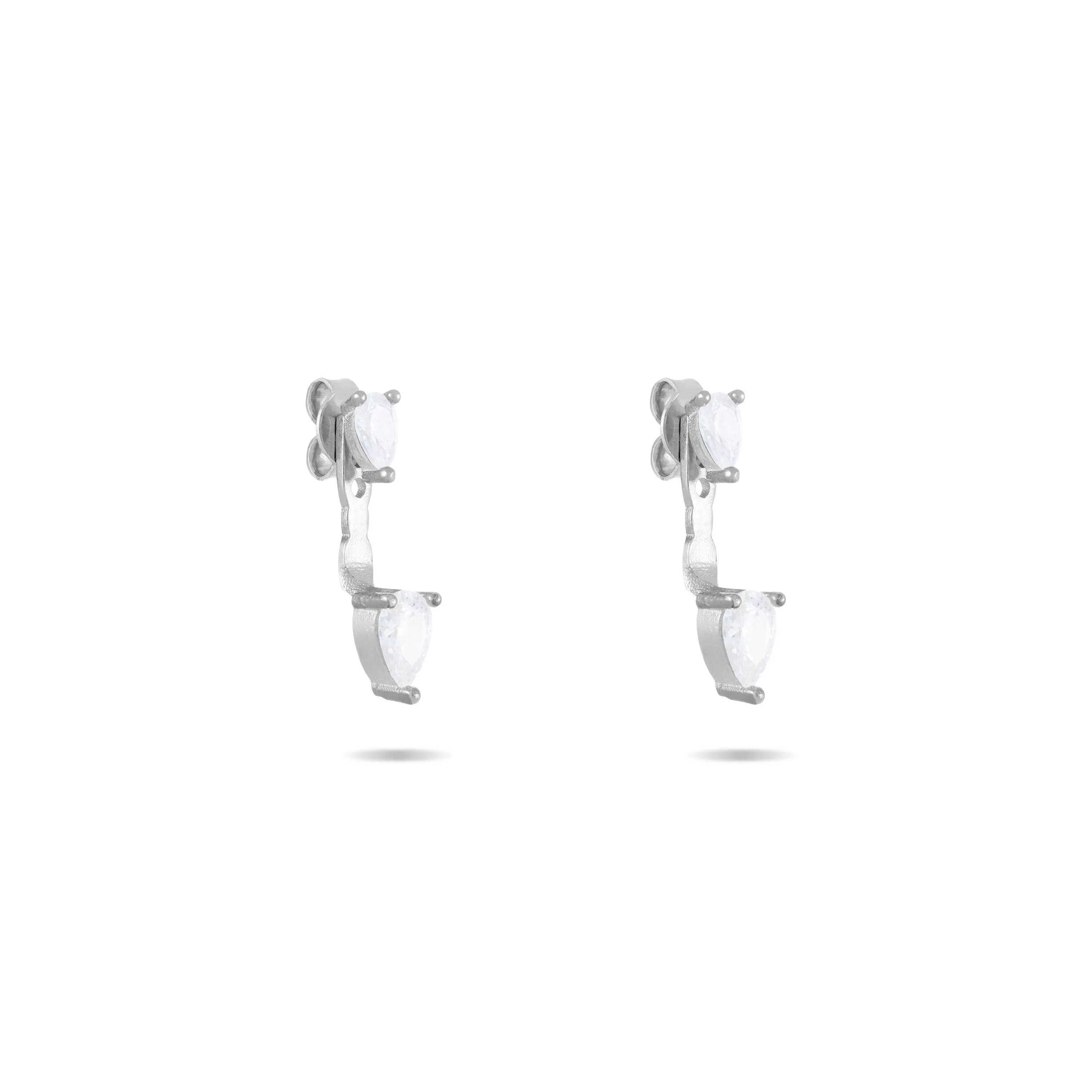 Cubic Zirconia Double Teardrop Ear Jacket Earrings - Silver White - Big