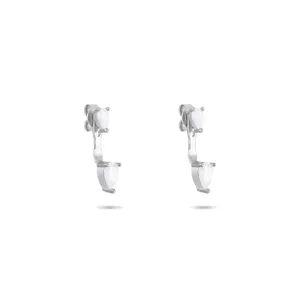 Cubic Zirconia Double Teardrop Ear Jacket Earrings - Silver White - Big