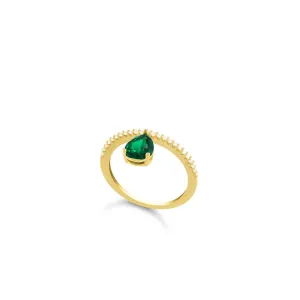 Cubic Zirconia Pear Cut Ring - Gold Green And White