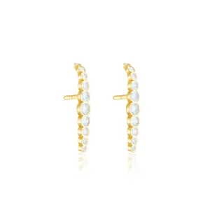 Cubic Zirconia Short Curved Bar Earrings - Gold White