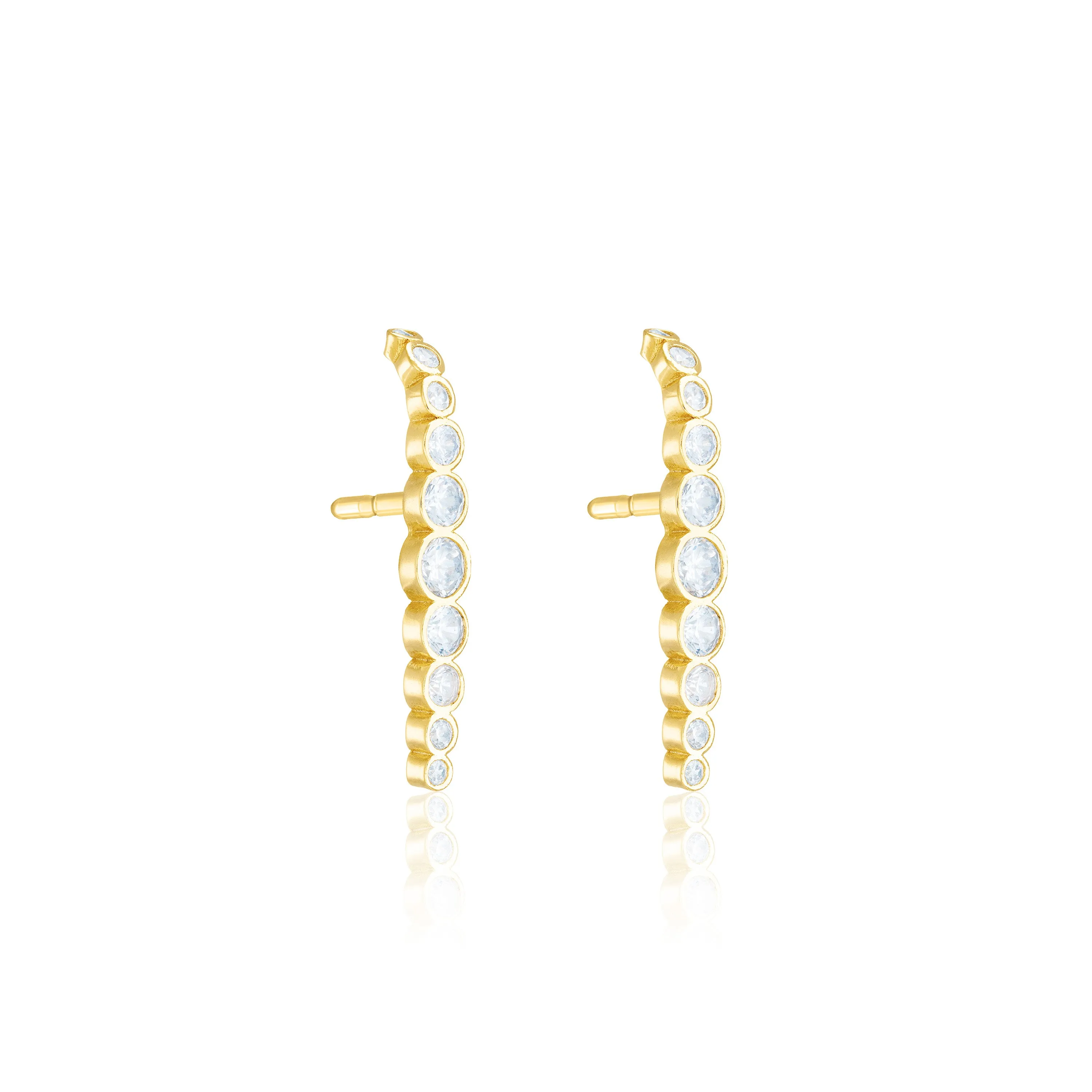 Cubic Zirconia Short Curved Bar Earrings - Gold White