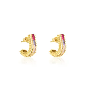 Curved Baguette Bar Earrings - Gold Rainbow