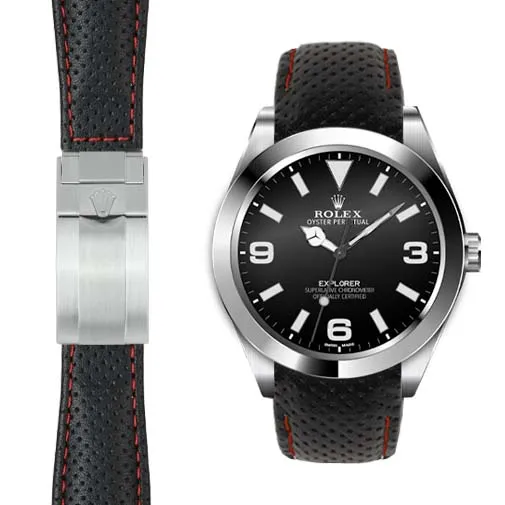 Curved End Leather Strap for Rolex Explorer I Deployant