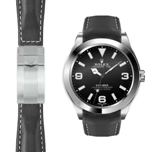 Curved End Leather Strap for Rolex Explorer I Deployant
