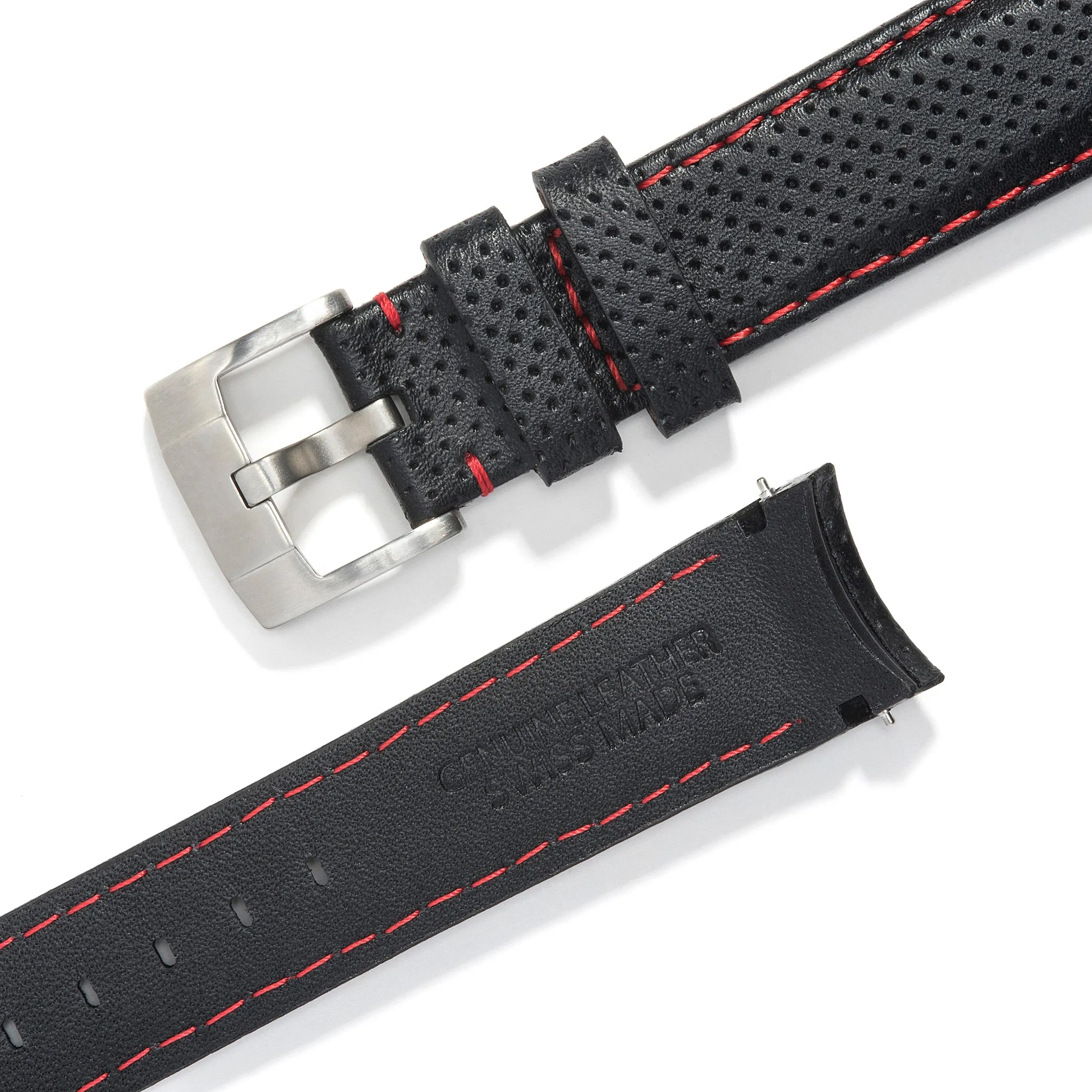Curved End Racing Leather Strap for Rolex Explorer I with Tang Buckle