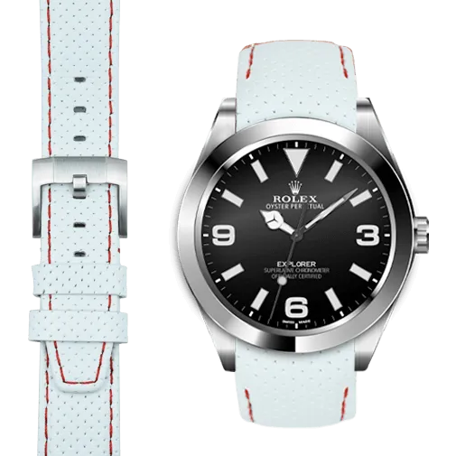 Curved End Racing Leather Strap for Rolex Explorer I with Tang Buckle