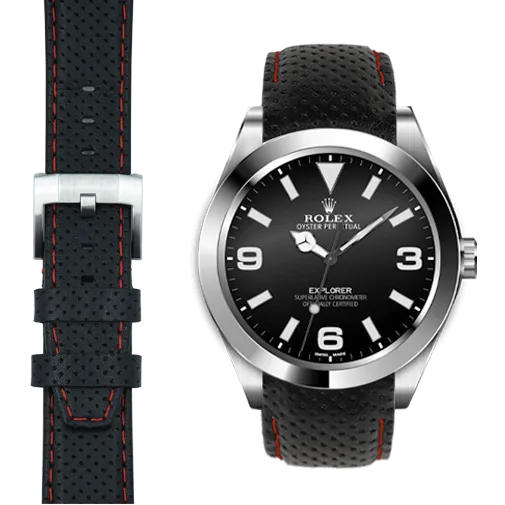 Curved End Racing Leather Strap for Rolex Explorer I with Tang Buckle