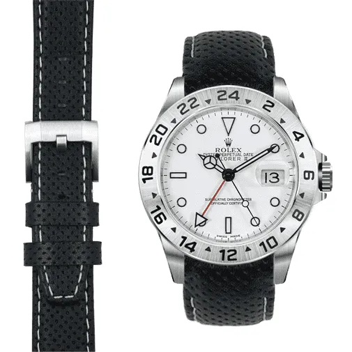 Curved End Racing Leather Strap for Rolex Explorer II with Tang Buckle