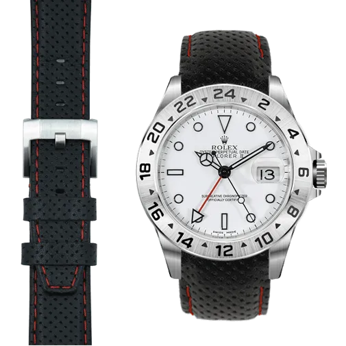 Curved End Racing Leather Strap for Rolex Explorer II with Tang Buckle