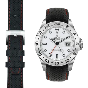 Curved End Racing Leather Strap for Rolex Explorer II with Tang Buckle