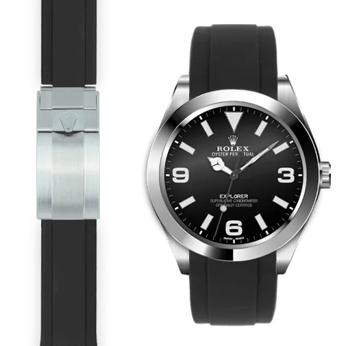 Curved End Rubber Strap for Rolex Explorer I Deployant