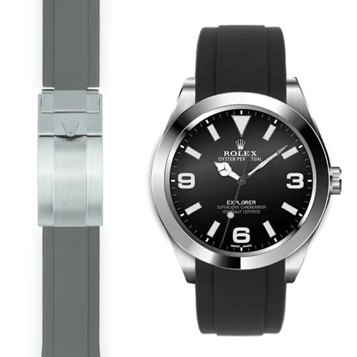 Curved End Rubber Strap for Rolex Explorer I Deployant