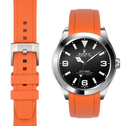 Curved End Rubber Strap for Rolex Explorer I with Tang Buckle