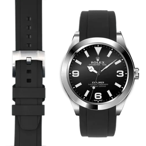 Curved End Rubber Strap for Rolex Explorer I with Tang Buckle
