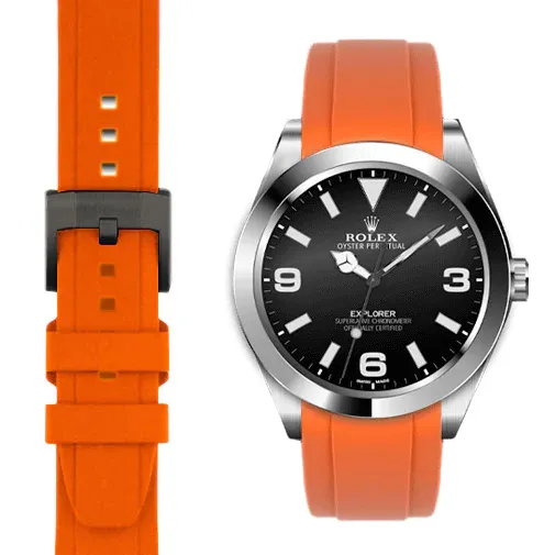 Curved End Rubber Strap for Rolex Explorer I with Tang Buckle