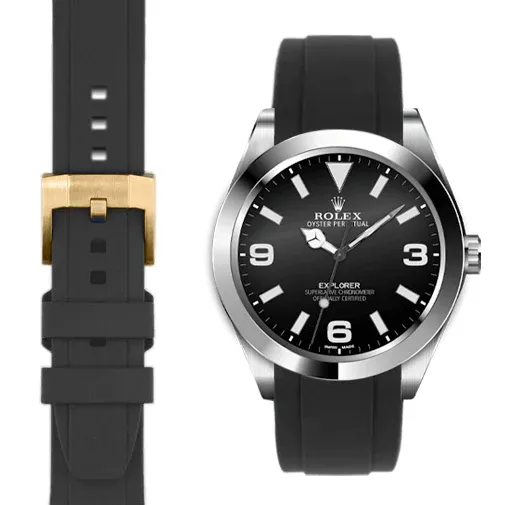 Curved End Rubber Strap for Rolex Explorer I with Tang Buckle