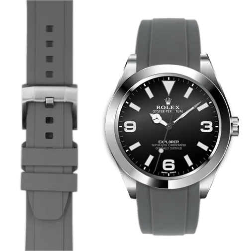 Curved End Rubber Strap for Rolex Explorer I with Tang Buckle