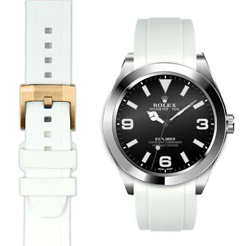 Curved End Rubber Strap for Rolex Explorer I with Tang Buckle