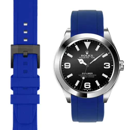 Curved End Rubber Strap for Rolex Explorer I with Tang Buckle