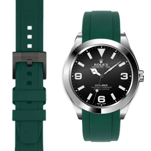 Curved End Rubber Strap for Rolex Explorer I with Tang Buckle