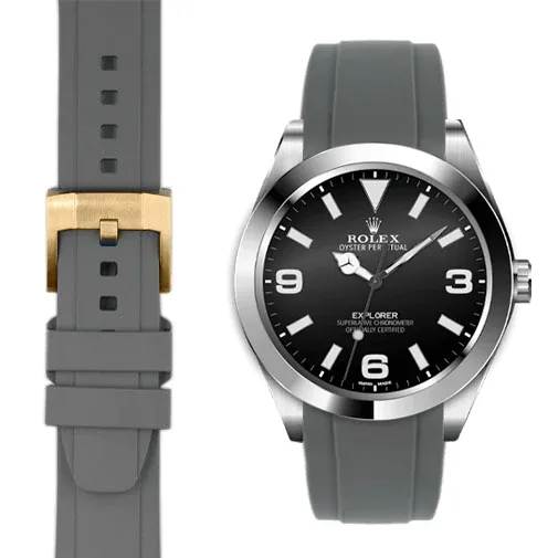 Curved End Rubber Strap for Rolex Explorer I with Tang Buckle