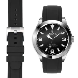 Curved End Rubber Strap for Rolex Explorer I with Tang Buckle