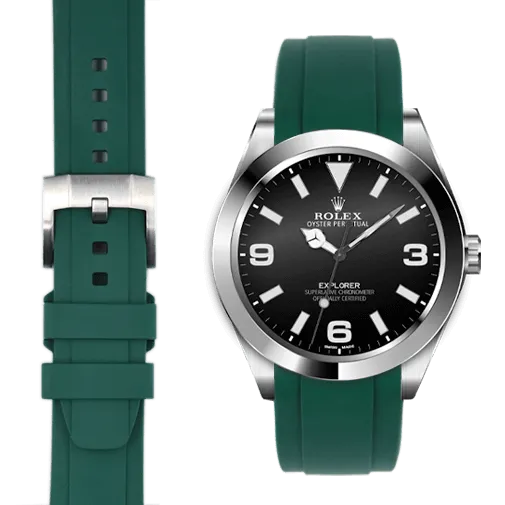 Curved End Rubber Strap for Rolex Explorer I with Tang Buckle