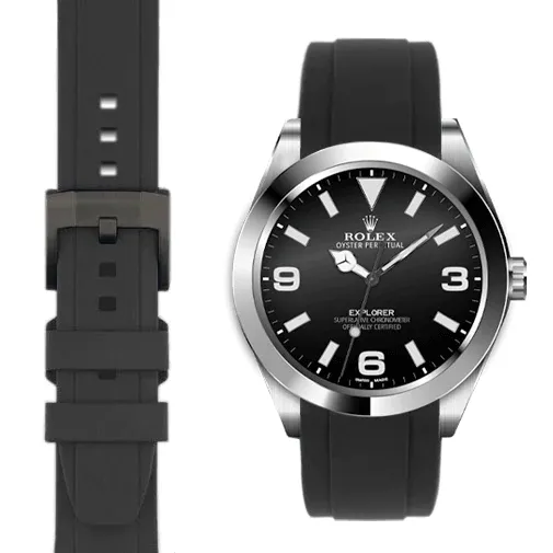 Curved End Rubber Strap for Rolex Explorer I with Tang Buckle
