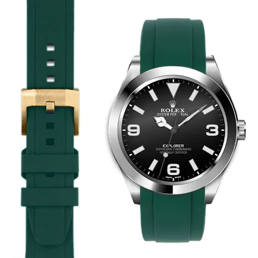 Curved End Rubber Strap for Rolex Explorer I with Tang Buckle