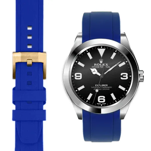 Curved End Rubber Strap for Rolex Explorer I with Tang Buckle
