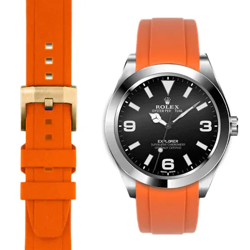 Curved End Rubber Strap for Rolex Explorer I with Tang Buckle