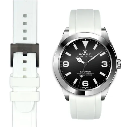 Curved End Rubber Strap for Rolex Explorer I with Tang Buckle