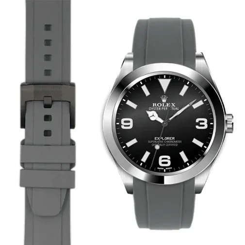 Curved End Rubber Strap for Rolex Explorer I with Tang Buckle