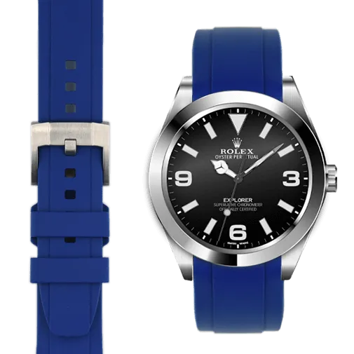 Curved End Rubber Strap for Rolex Explorer I with Tang Buckle