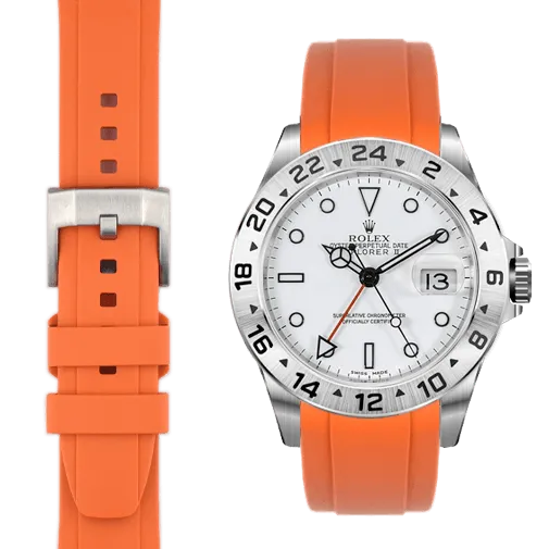 Curved End Rubber Strap for Rolex Explorer II with Tang Buckle
